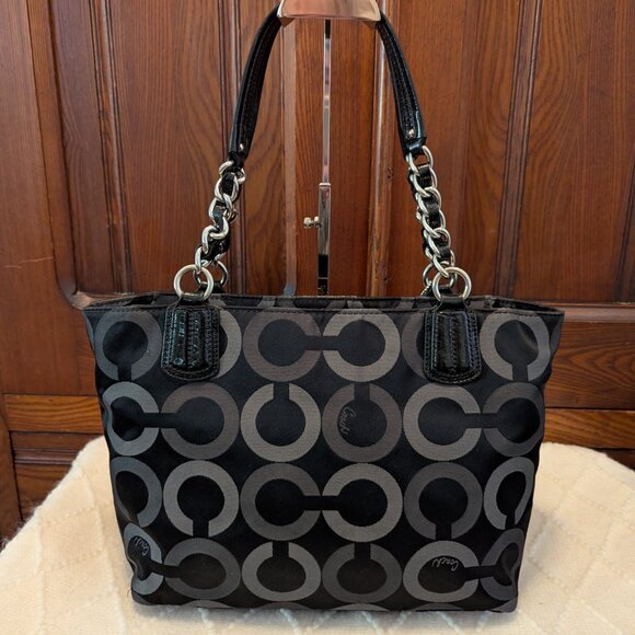 Coach Black & Gray Signature Sateen Madison Tote 20483 - Picture 3 of 12